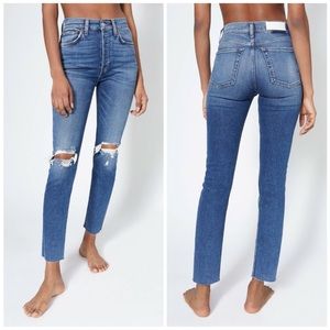 RE/DONE High Rise 70s Dusk Destroy Wash Distressed Ankle Jeans